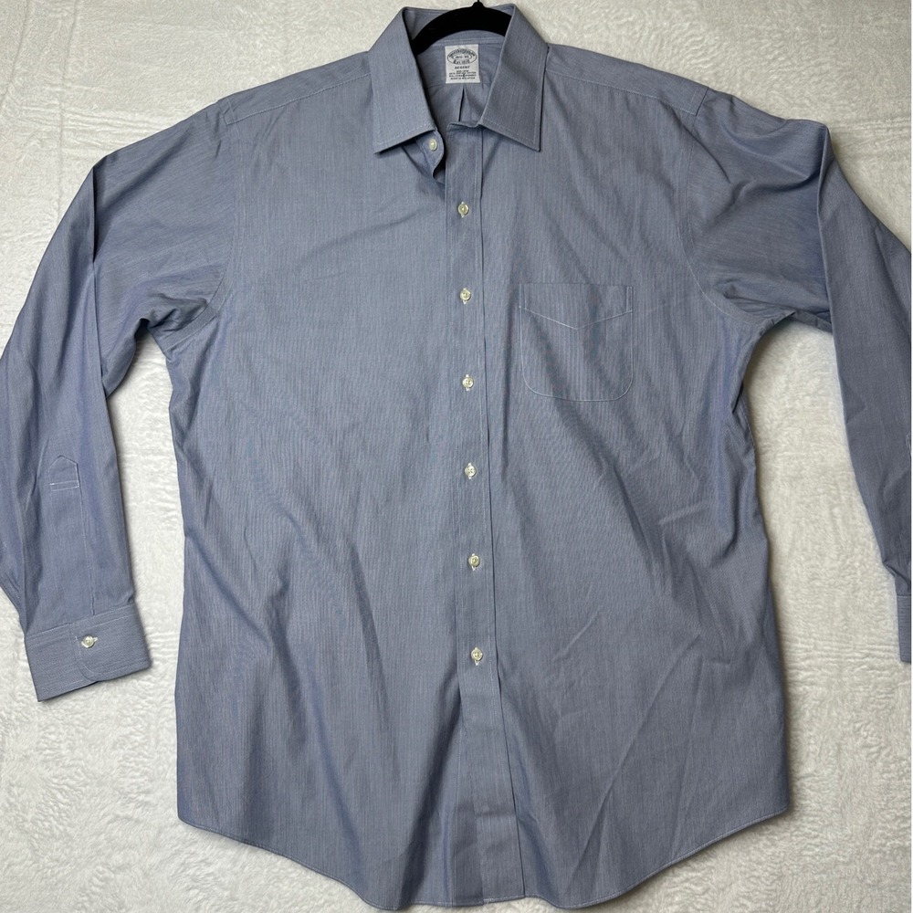 Brooks Brothers Regent Dress Shirt Mens 16.5 35 Blue Micro Stripe Non-Iron